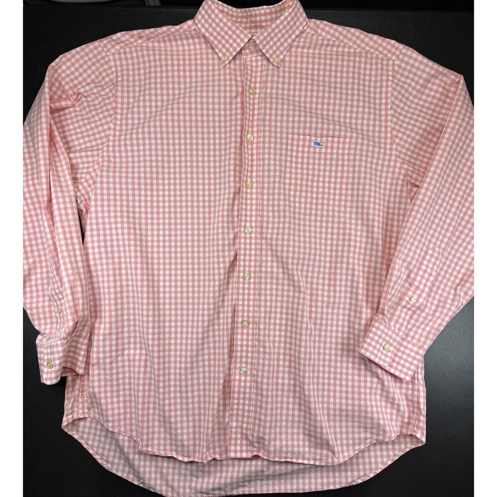 Vineyard Vines Tucker Shirt Mens XL Pink Checkers Button Down Whale Logo Cotton